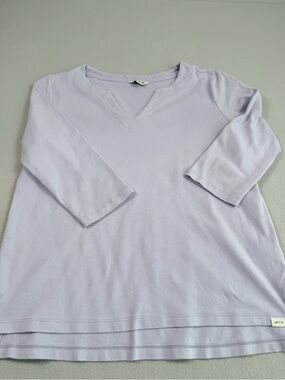 Orvis Women's Split Neck Tee Lavender Purple 3/4 Sleeve Step Hem Tunic Top Mediu